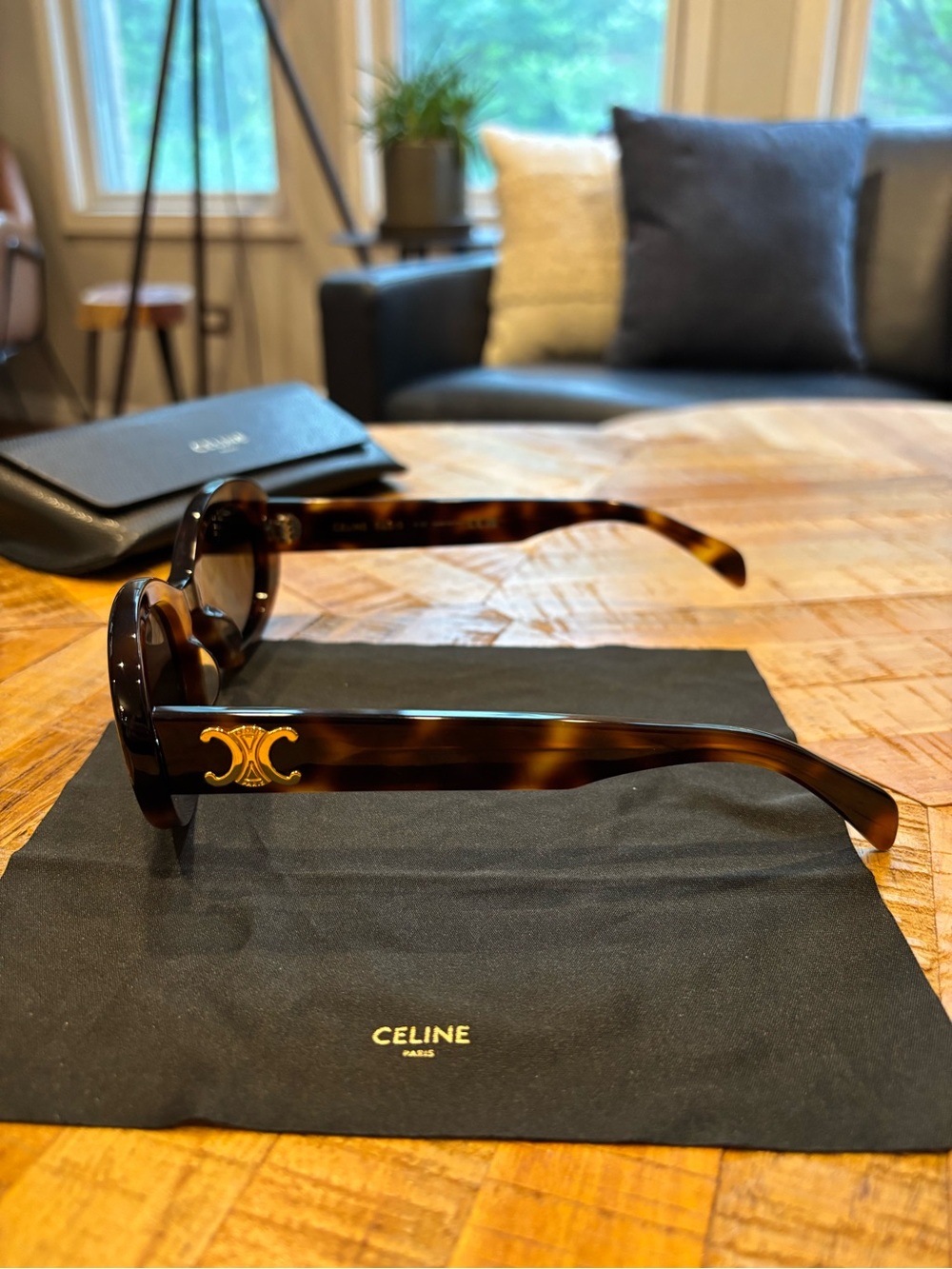 Celine Tortoiseshell Oval Sunglasses - Dark Brown Lenses - Picture 2 of 7